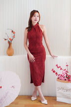 Hong Xi Floral Maxi Bodycon Cheongsam in Red