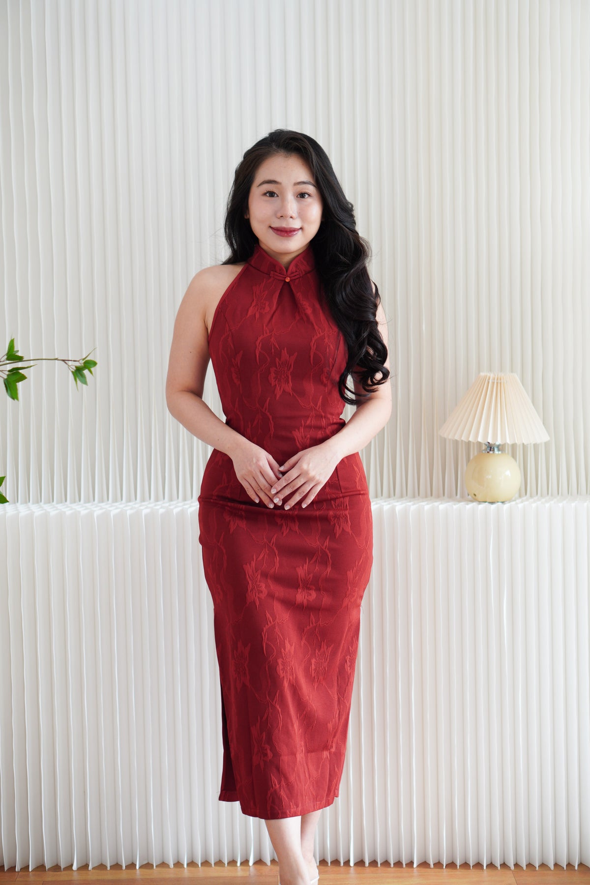 Hong Xi Floral Maxi Bodycon Cheongsam in Red