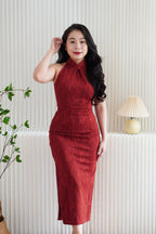 Hong Xi Floral Maxi Bodycon Cheongsam in Red