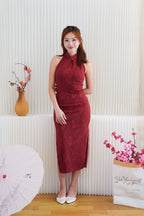 Hong Xi Floral Maxi Bodycon Cheongsam in Red