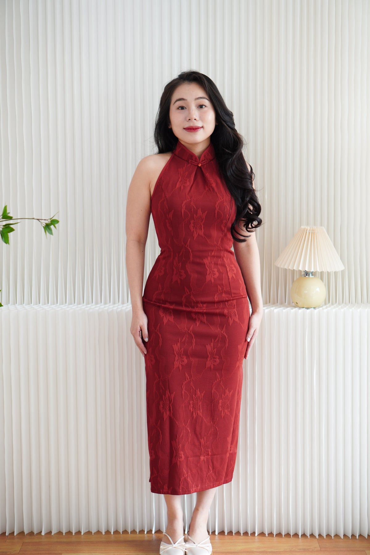Hong Xi Floral Maxi Bodycon Cheongsam in Red