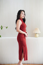 Hong Xi Floral Maxi Bodycon Cheongsam in Red