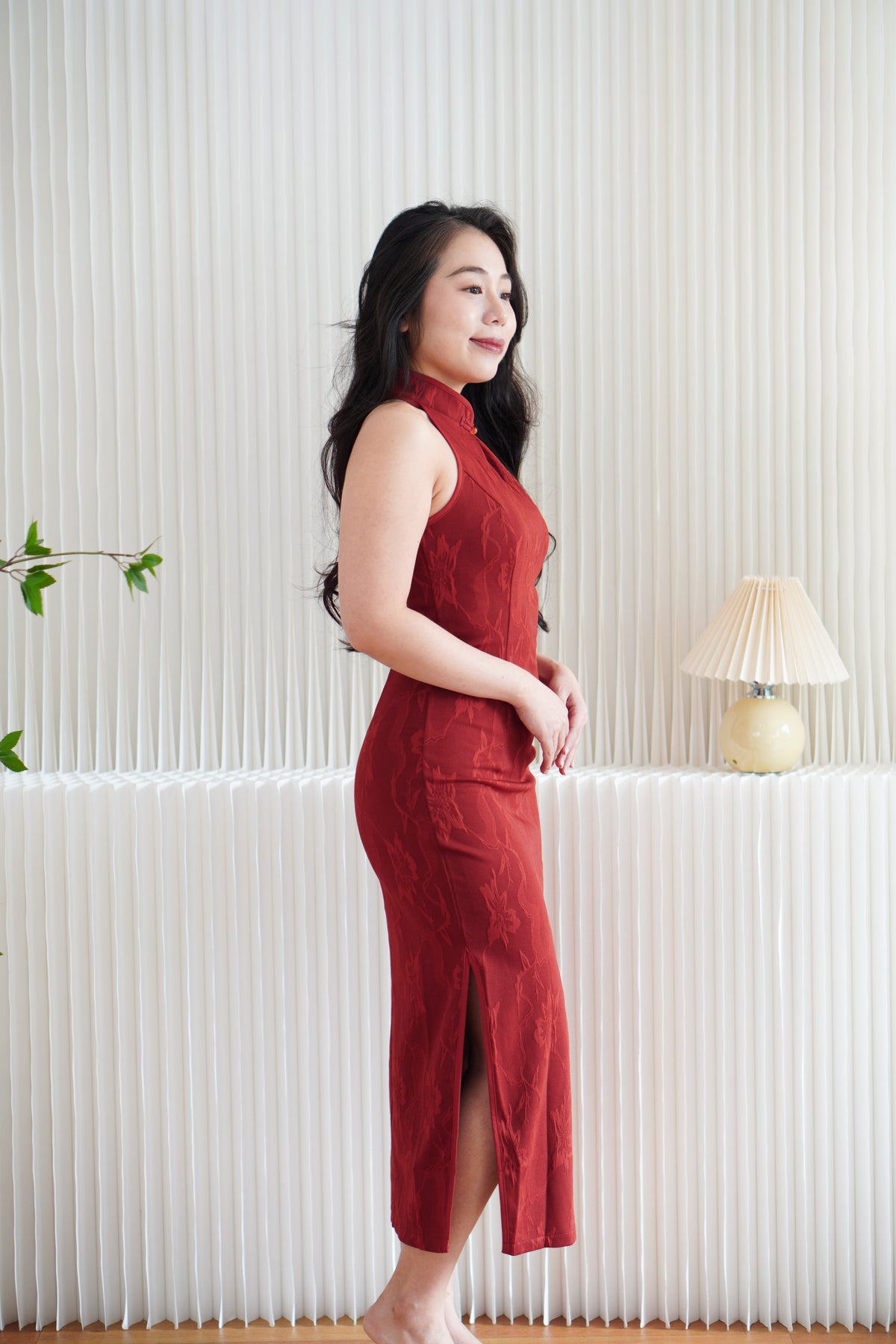 Hong Xi Floral Maxi Bodycon Cheongsam in Red
