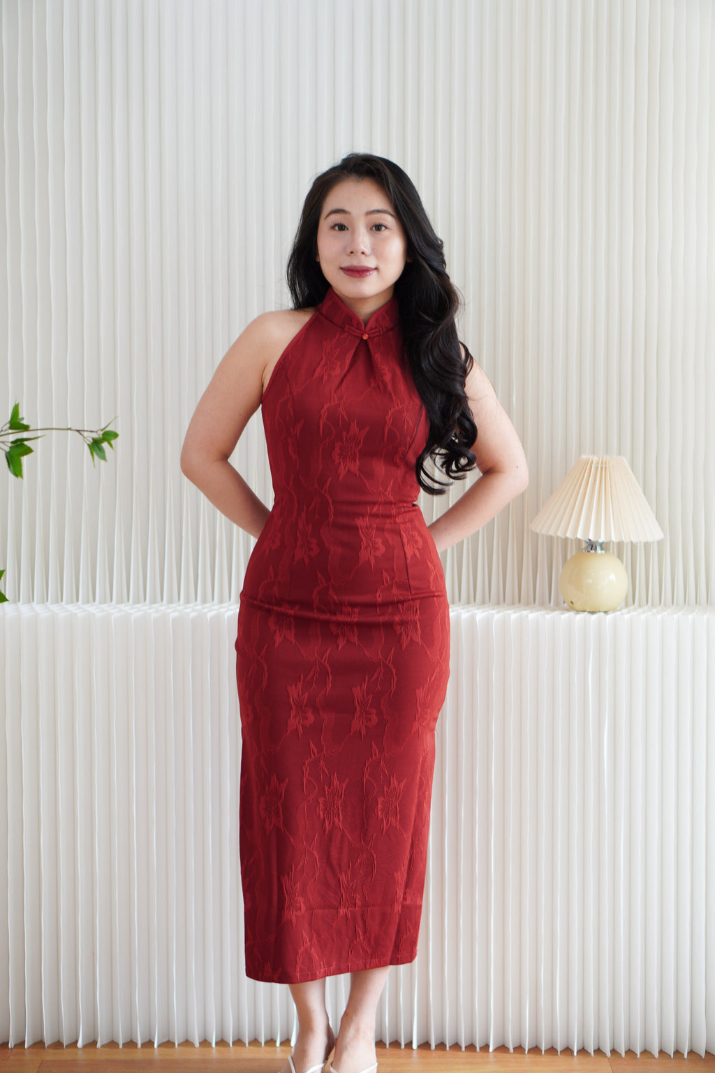 Hong Xi Floral Maxi Bodycon Cheongsam in Red