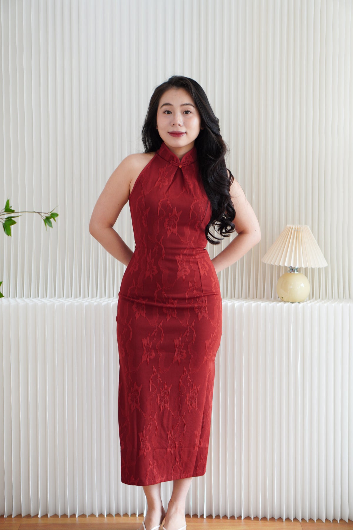 Hong Xi Floral Maxi Bodycon Cheongsam in Red