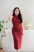 Hong Xi Floral Maxi Bodycon Cheongsam in Red
