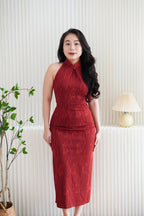 Hong Xi Floral Maxi Bodycon Cheongsam in Red