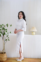Mian Mid Sleeves Floral Maxi Cheongsam in White