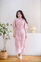 Rui Zhen Mid Sleeves Floral Layered Cheongsam Dress in Pink