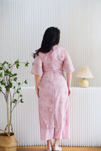 Rui Zhen Mid Sleeves Floral Layered Cheongsam Dress in Pink