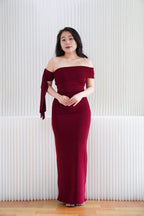 Feraya Off Shoulder Bodycon Maxi Dress in Red