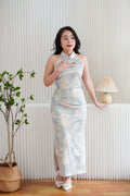 Jing Ya Halter Neck Floral Maxi Cheongsam in Light Green