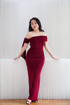 Feraya Off Shoulder Bodycon Maxi Dress in Red