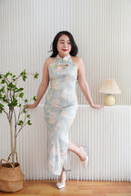 Jing Ya Halter Neck Floral Maxi Cheongsam in Light Green