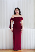 Feraya Off Shoulder Bodycon Maxi Dress in Red