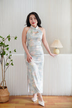 Jing Ya Halter Neck Floral Maxi Cheongsam in Light Green