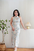 Jing Ya Halter Neck Floral Maxi Cheongsam in Light Green
