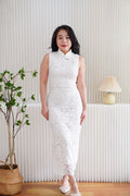 Ru Ting Lace Maxi Bodycon Cheongsam in Cream White
