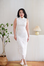 Ru Ting Lace Maxi Bodycon Cheongsam in Cream White