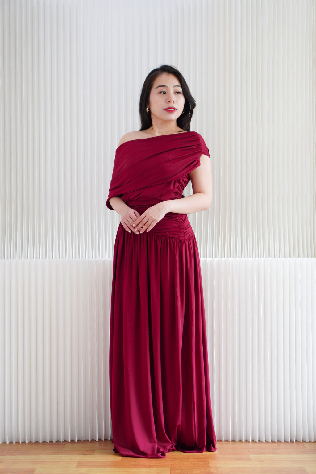Tova Drape Toga Maxi Dress in Red