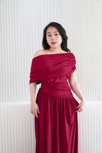 Tova Drape Toga Maxi Dress in Red