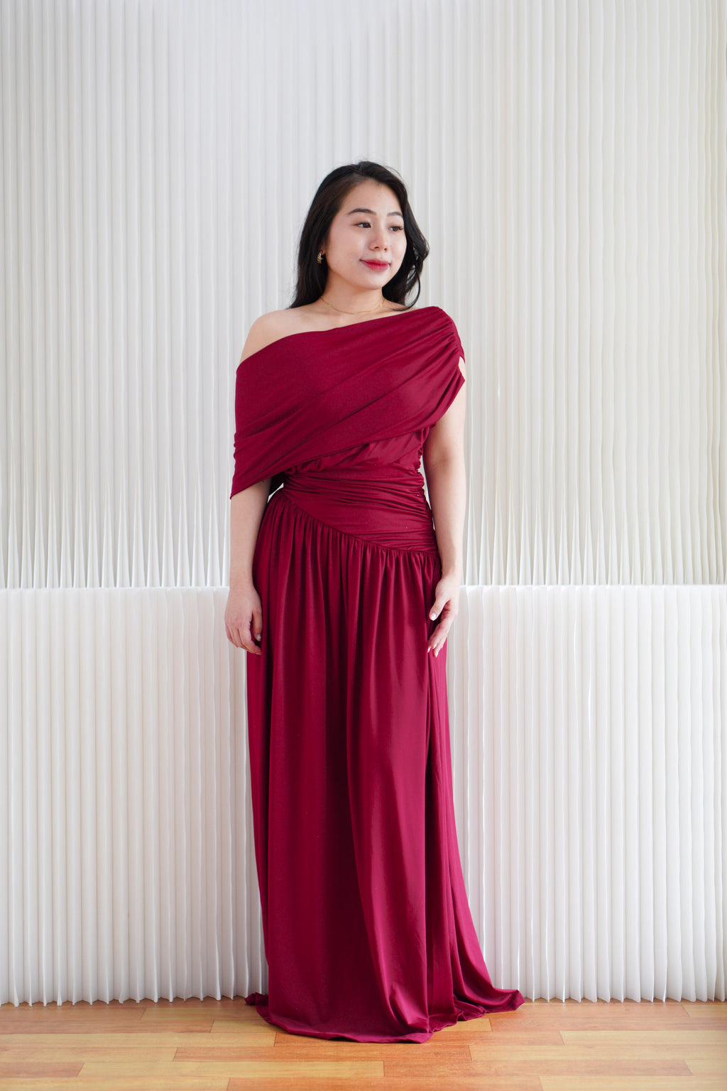 Tova Drape Toga Maxi Dress in Red