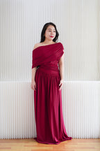 Tova Drape Toga Maxi Dress in Red