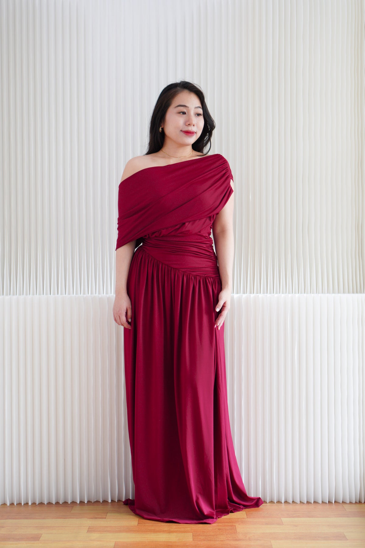 Tova Drape Toga Maxi Dress in Red