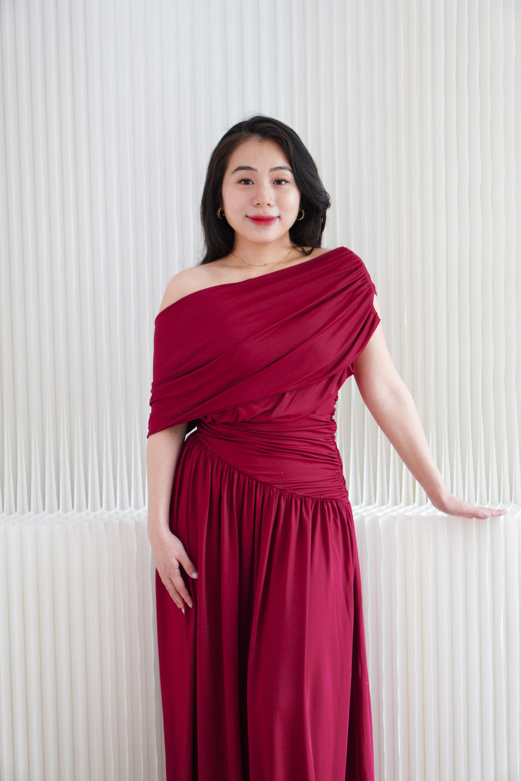 Tova Drape Toga Maxi Dress in Red