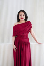 Tova Drape Toga Maxi Dress in Red