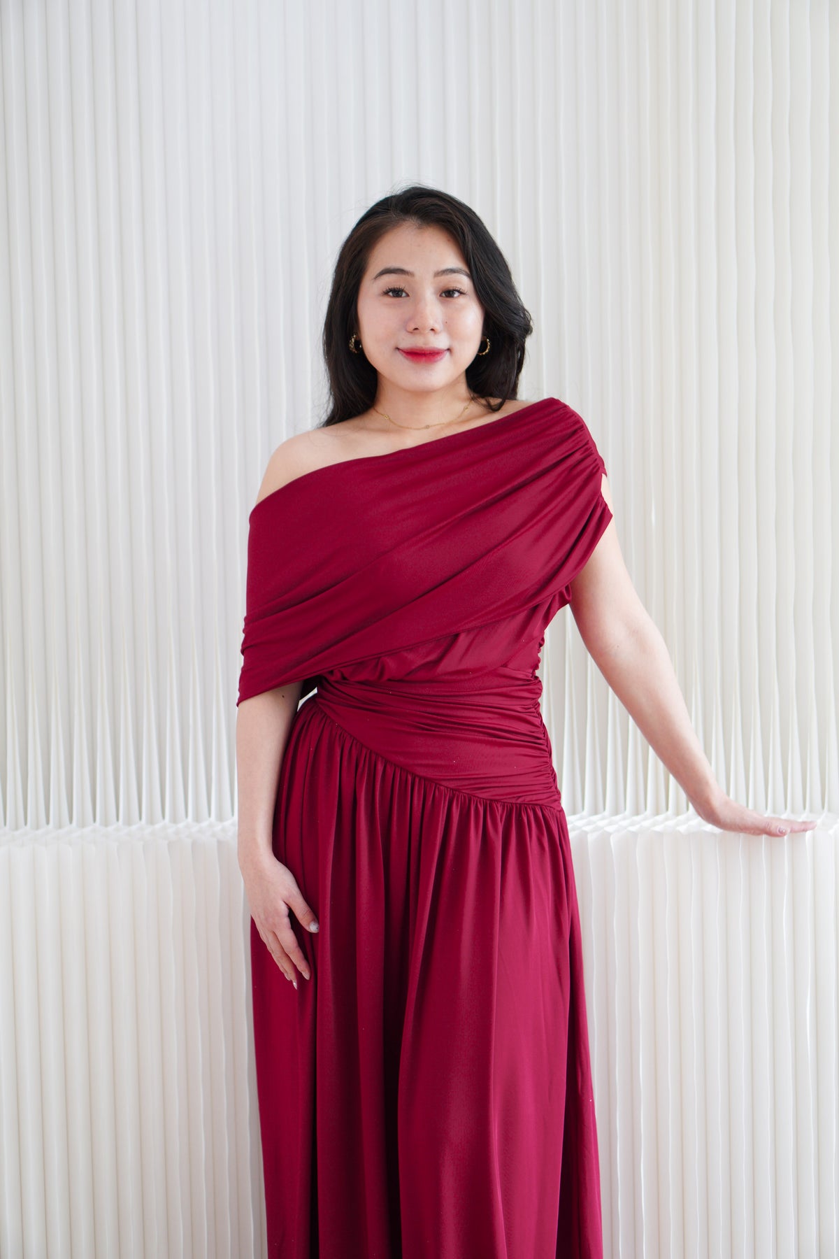 Tova Drape Toga Maxi Dress in Red