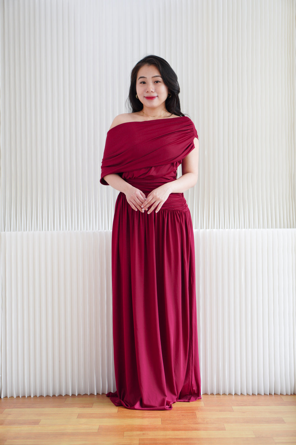 Tova Drape Toga Maxi Dress in Red