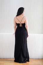 Kael Cowl Neck Padded Glitter Bodycon Maxi Dress with High Slit in Black