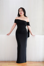 Feraya Off Shoulder Bodycon Maxi Dress in Black