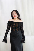 (Premium) Thaleessi Lace Off Shoulder Top in Black