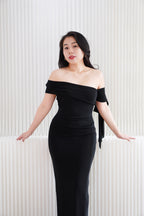 Feraya Off Shoulder Bodycon Maxi Dress in Black