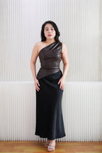 Nel Faux Leather Toga Top in Brown