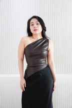 BASH x NELOIRE - Nel Faux Leather Toga Top in Brown