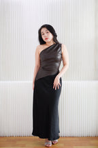BASH x NELOIRE - Nel Faux Leather Toga Top in Brown