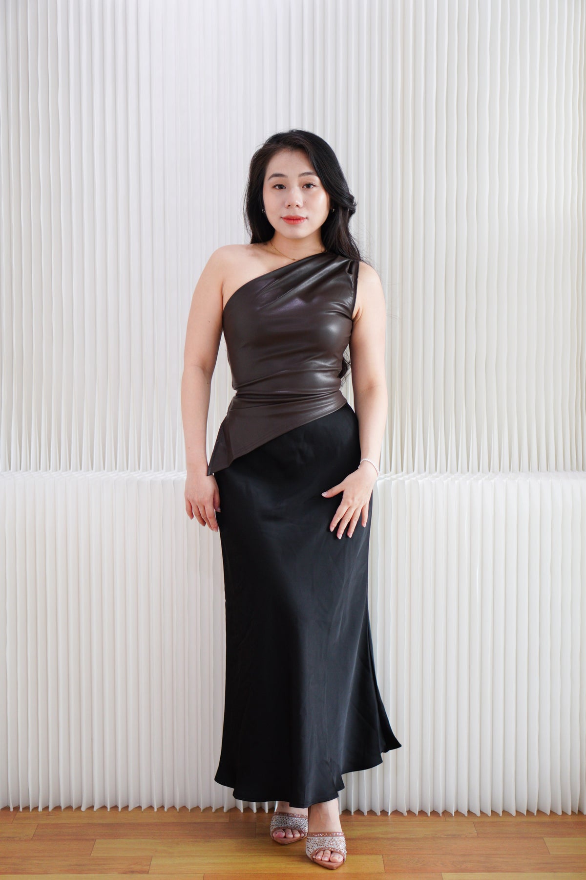 BASH x NELOIRE - Nel Faux Leather Toga Top in Brown