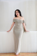 Feraya Off Shoulder Bodycon Maxi Dress in Taupe Khaki