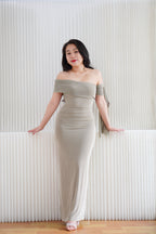 Feraya Off Shoulder Bodycon Maxi Dress in Taupe Khaki