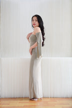 Feraya Off Shoulder Bodycon Maxi Dress in Taupe Khaki