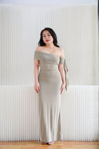 Feraya Off Shoulder Bodycon Maxi Dress in Taupe Khaki