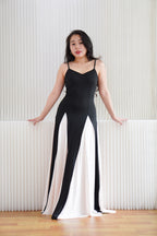 Dessa Colour Block Flowy Maxi Dress in Black and White