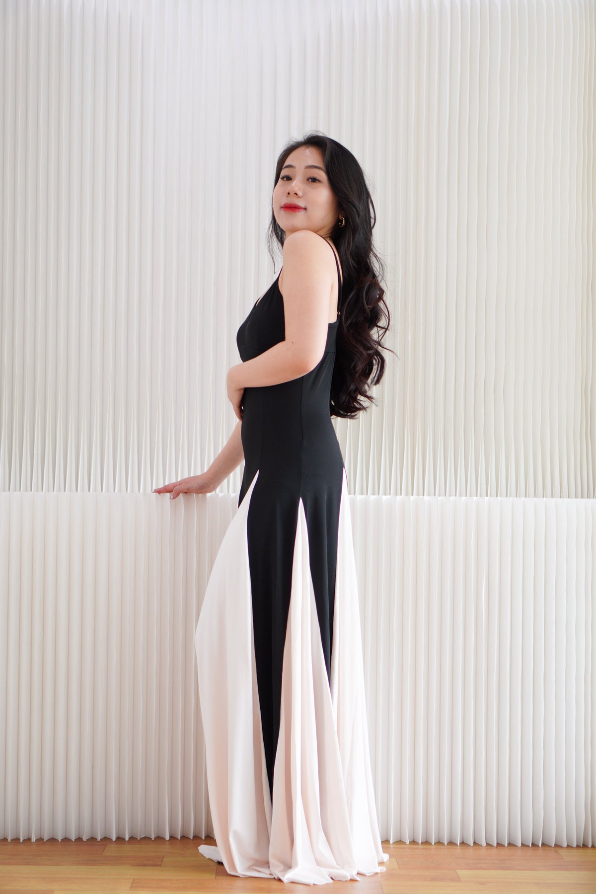 Dessa Colour Block Flowy Maxi Dress in Black and White