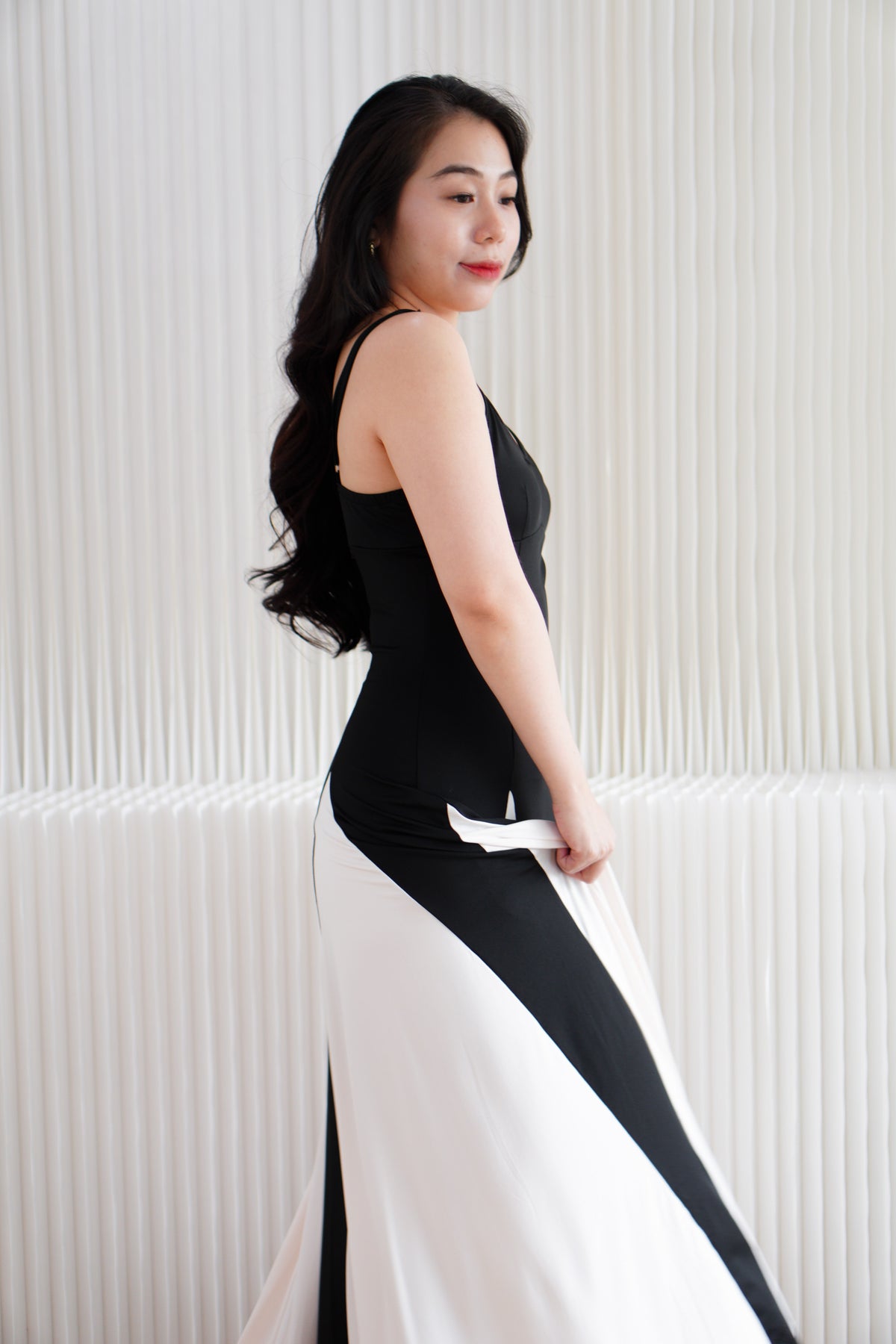 Dessa Colour Block Flowy Maxi Dress in Black and White