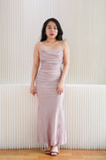 Lunara Cowl Neck Glitter Bodycon Maxi Dress in Pink