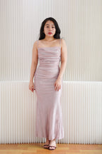 Lunara Cowl Neck Glitter Bodycon Maxi Dress in Pink