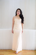 Astri Cowl Neck Mesh Bodycon Maxi Dress in Cream